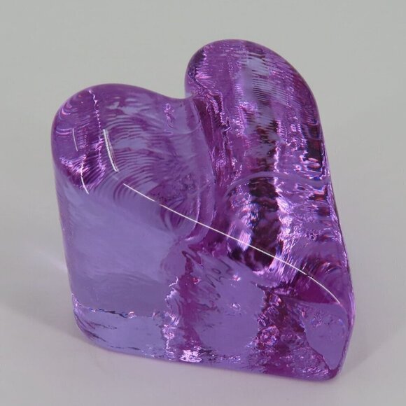 Fire & Light Purple Clear Glass Heart Shape Paperweight Signed Home Office Decor - Picture 4 of 13